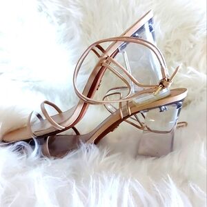 Michael Kors Tori Sandal Clear Plastic/Leather Sandal Oyster Beige